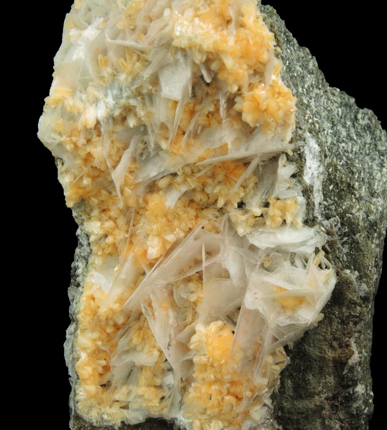 Detail view of mineral Stilbite-Ca and Calcite for sale from Water Tunnel No.3 under Roosevelt Island, New York City, New York County, New York