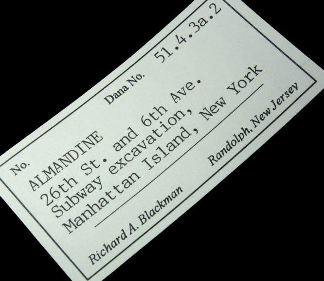 Detail view of mineral Almandine Garnet for sale from 26th Street at Sixth Avenue Subway Excavation, Manhattan Island, New York City, New York County, New York