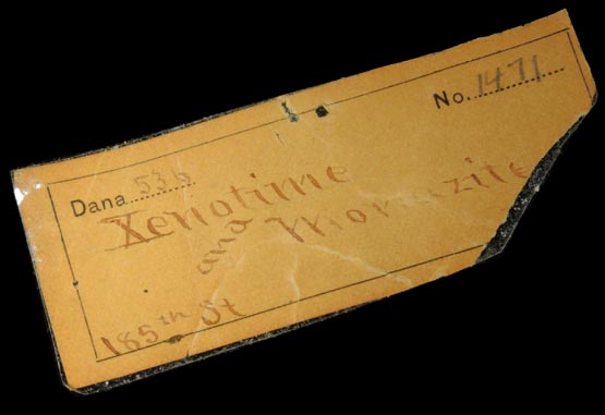 Detail view of mineral Xenotime-(Y) and Monazite-(Ce) for sale from 185 Street dump of Harlem Speedway construction site, Manhattan, New York City, New York County, New York